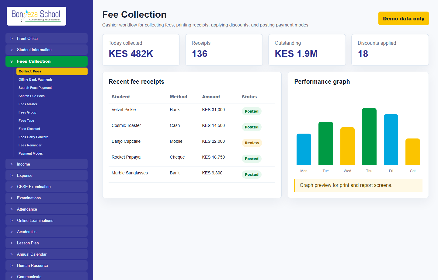 Fee collection screenshot