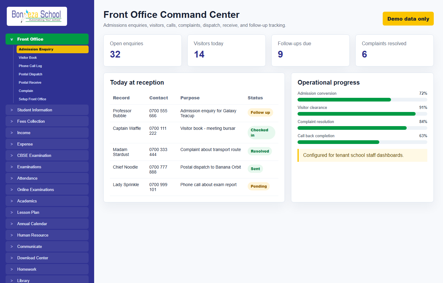 Front office screenshot